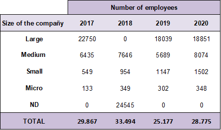 Classification of companies by number of employees