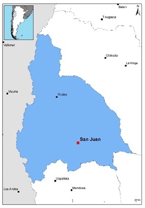Ubicación
de la ciudad de San Juan en la provincia de igual nombre