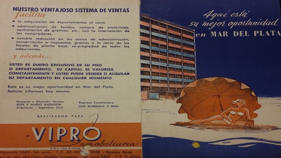 Folletos
publicitarios de edificios, década de 1950