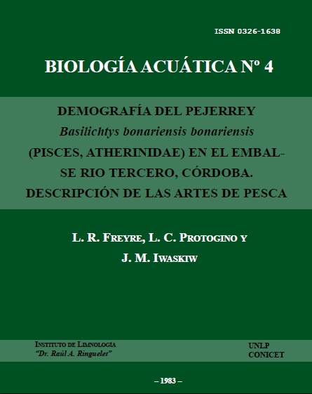 					Ver Núm. 4 (1983): Demography of the pejerrey (Basilichthys bonariensis bonariensis) (Pisces Atherinidae) en el Embalse Río Tercero, Córdoba
				