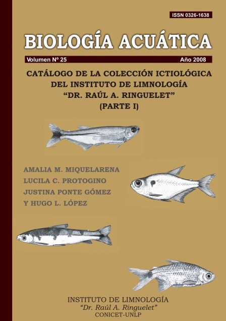 					Ver Núm. 25 (2008): Catálogo de la colección ictiológica del Instituto de Limnología "Dr. Raúl A. Ringuelet" (parte I)
				